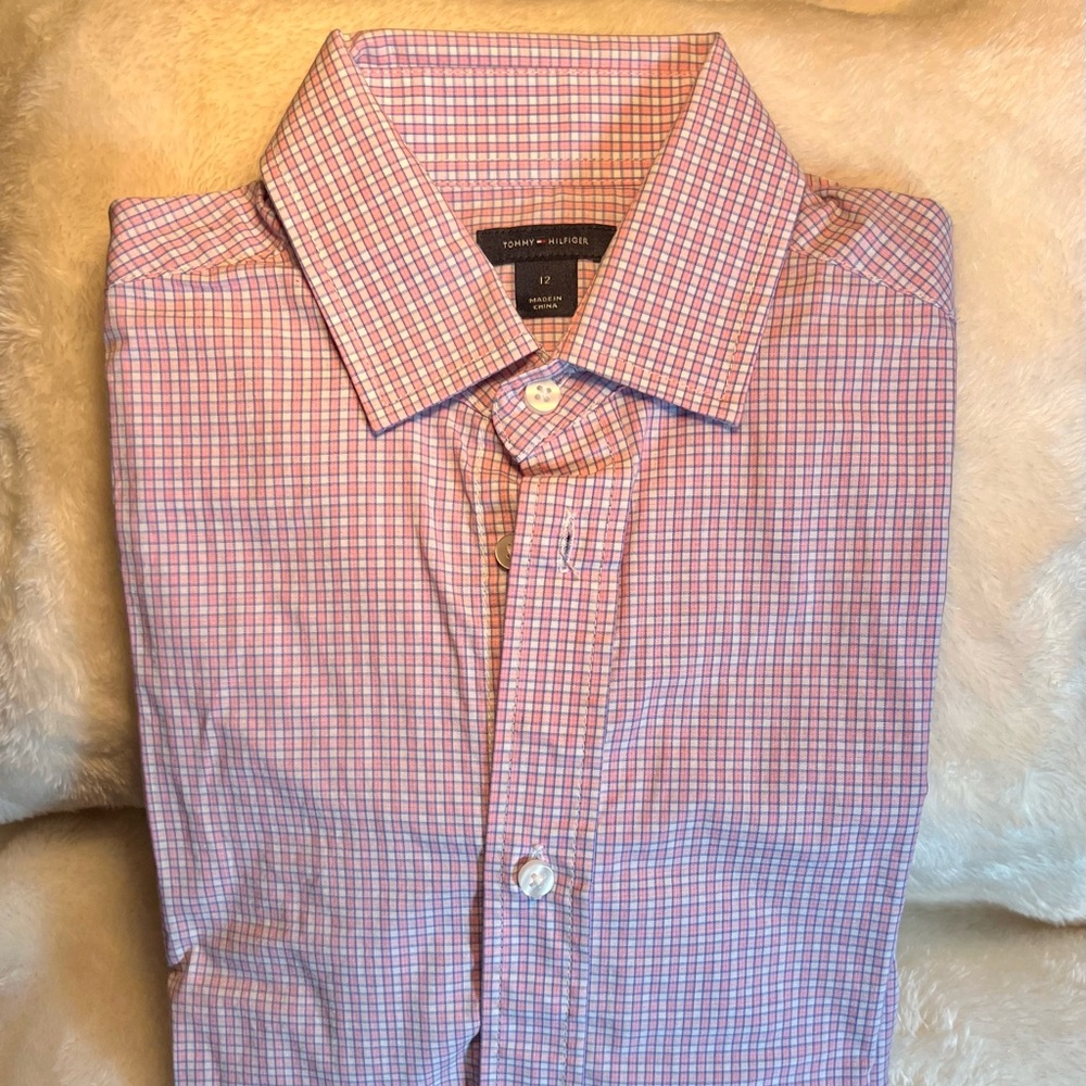 Tommy Hilfiger|Checkered Pattern Pink/Blue|Long Sleeve Button-Down Shirt|Size12